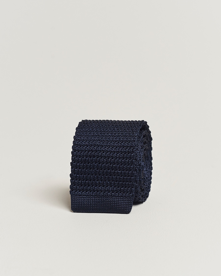 Amanda Christensen Knitted Silk Tie 6 cm Navy – Sininen