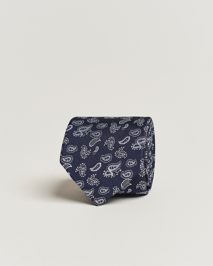 Amanda Christensen Paisley Woven Silk Tie 8 cm Navy – Sininen