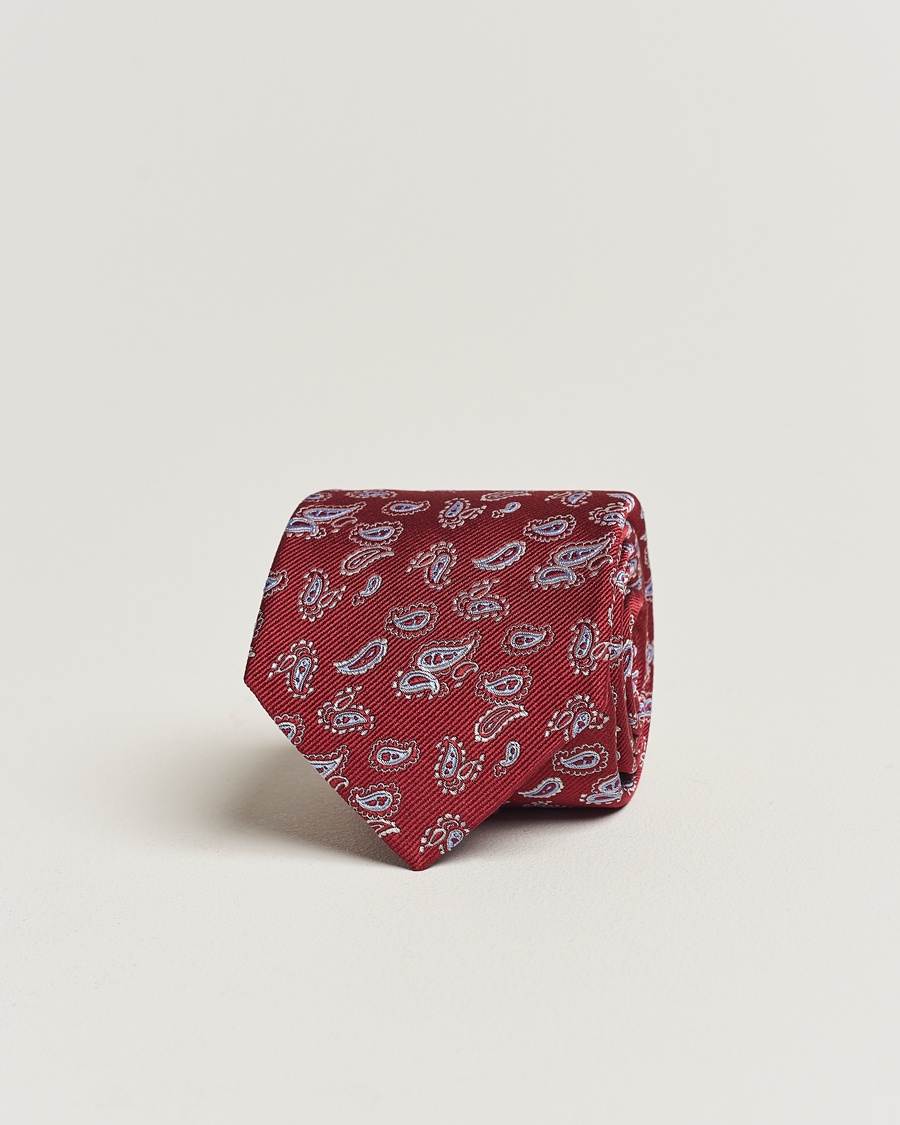 Amanda Christensen Paisley Woven Silk Tie 8 cm Wine Red – Punainen