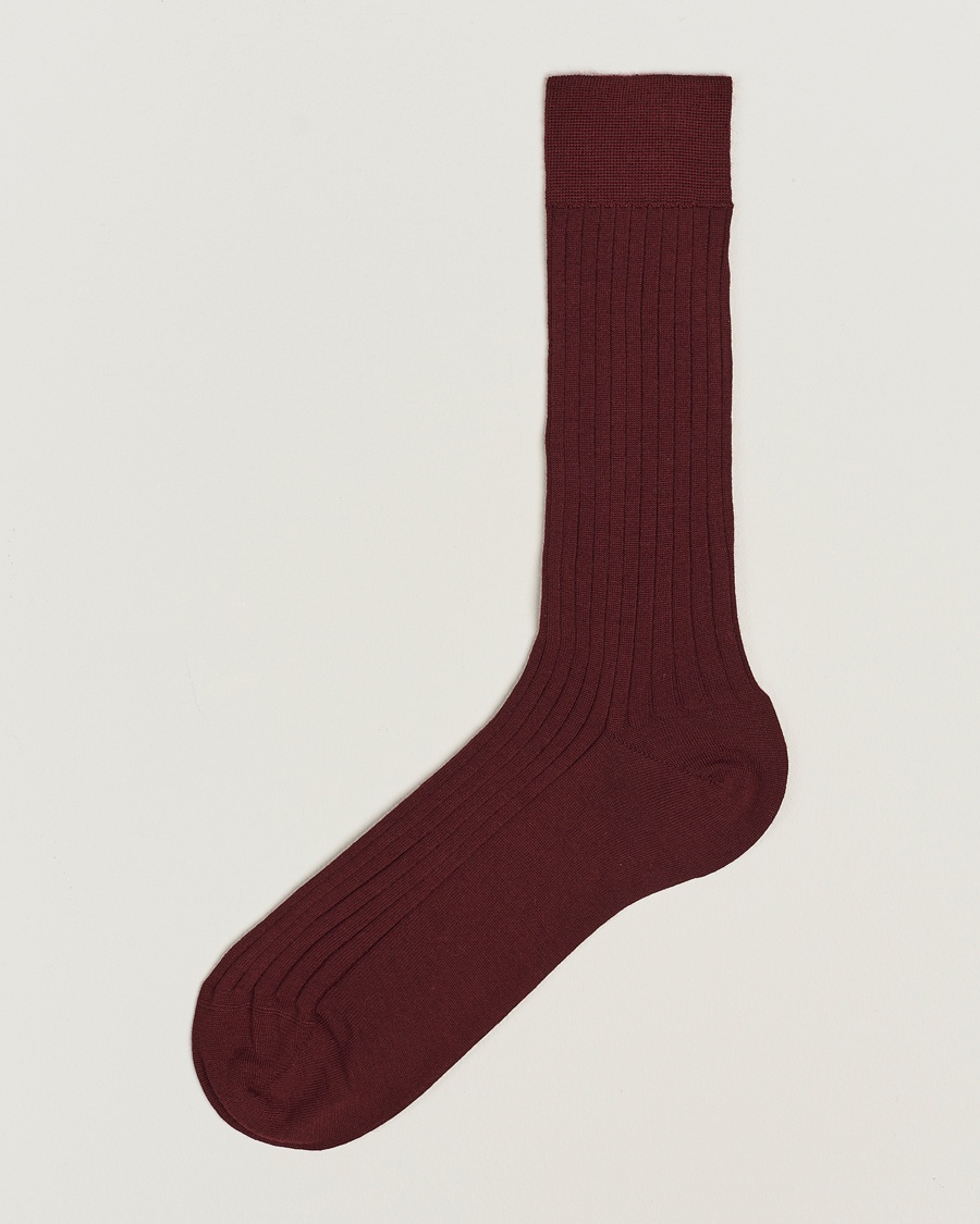 Bresciani Wool/Nylon Ribbed Short Socks Burgundy – Punainen