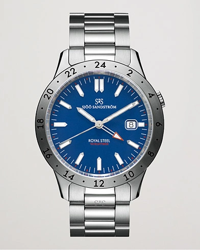 Mies | Fine watches | Sjöö Sandström | Royal Steel Worldtimer 41mm Blue with Steel