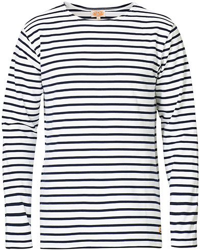 Miehet | Pitkähihaiset t-paidat | Armor-lux | Houat Héritage Stripe Longsleeve T-shirt White/Navy