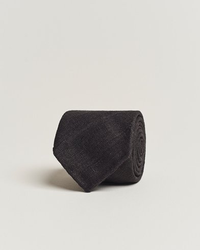 Mies |  | Drake's | Tussah Silk Handrolled 8 cm Tie Black