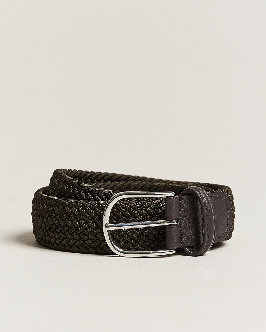 Anderson's Stretch Woven 3,5 cm Belt Green – Vihreä