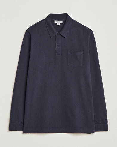Mies | Best of British | Sunspel | Riviera Riviera Long Sleve Polo Navy