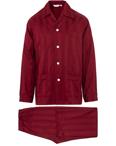 Mies |  | Derek Rose | Cotton Satin Striped Pyjama Set Wine Red