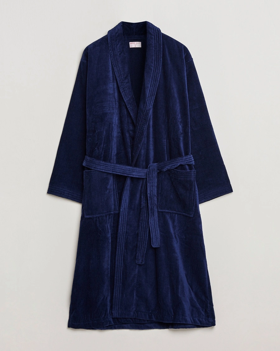 Derek Rose Cotton Velour Gown Navy – Sininen