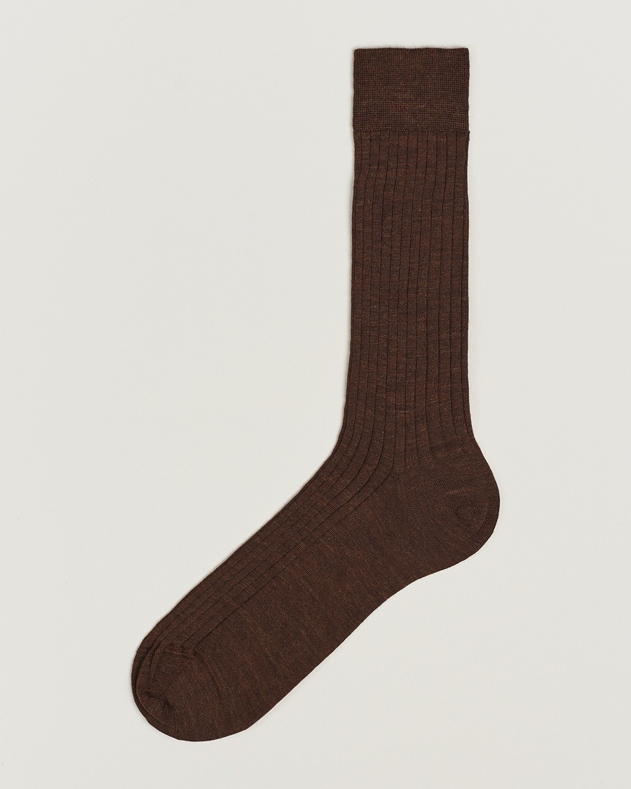 Bresciani Wool/Nylon Ribbed Short Socks Brown Melange – Ruskea