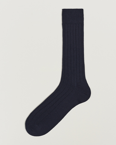 Mies | Varrelliset sukat | Bresciani | Wool/Nylon Heavy Ribbed Socks Navy