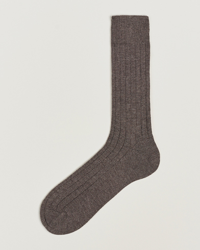 Mies | Bresciani | Bresciani | Wool/Nylon Heavy Ribbed Socks Taupe