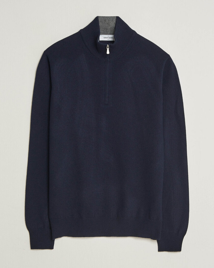 Gran Sasso Wool/Cashmere Half Zip Navy – Sininen