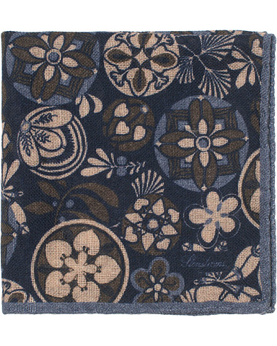  Wool/Silk Printed Pocket Square Blue