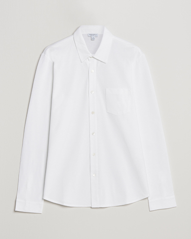 Mies | Sunspel | Sunspel | Long Sleeve Pique Shirt White