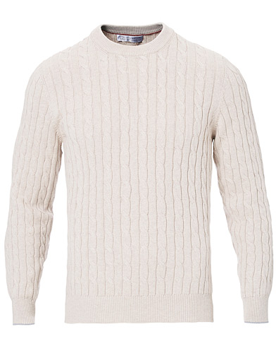  Crew Neck Cotton Cable Sweater Beige
