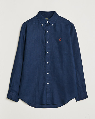 Mies |  | Polo Ralph Lauren | Custom Fit Linen Button Down Newport Navy