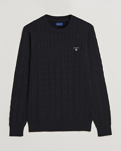 Mies | Puserot | GANT | Cotton Cable Crew Neck Pullover Black