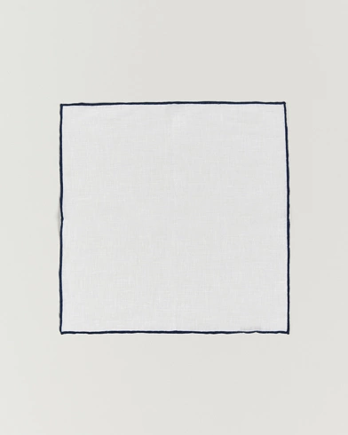 Mies |  | Amanda Christensen | Linen Paspoal Pocket Square White/Navy