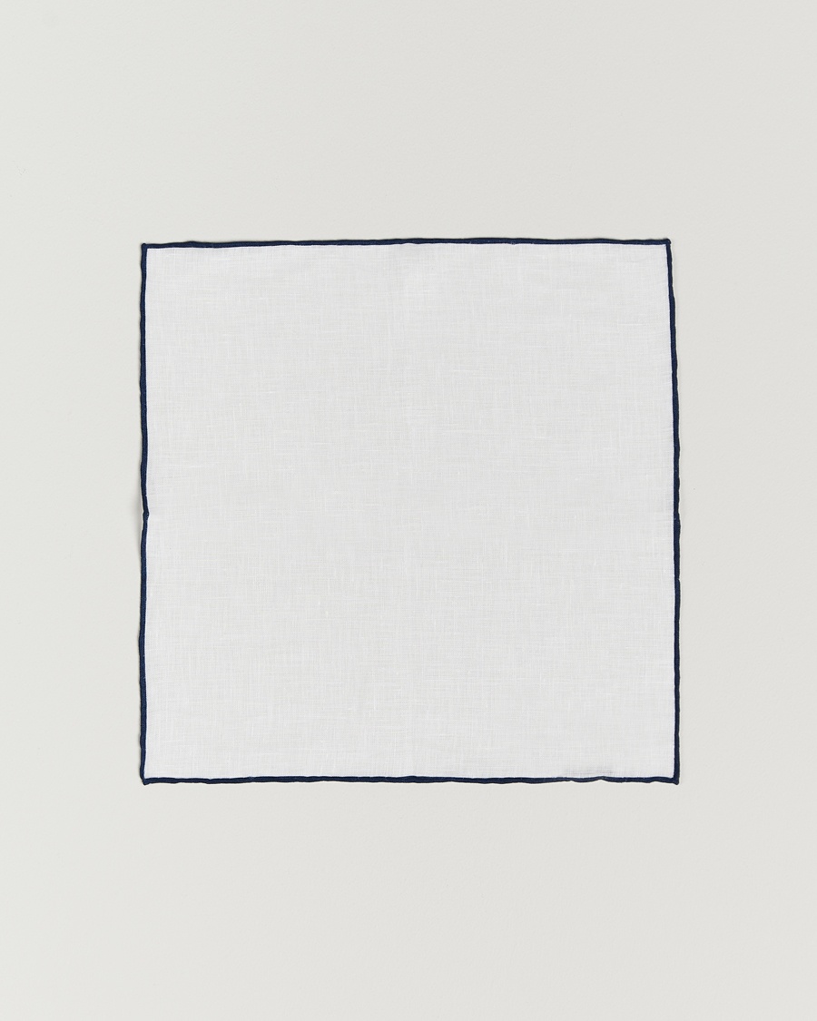 Amanda Christensen Linen Paspoal Pocket Square White/Navy – Valkoinen
