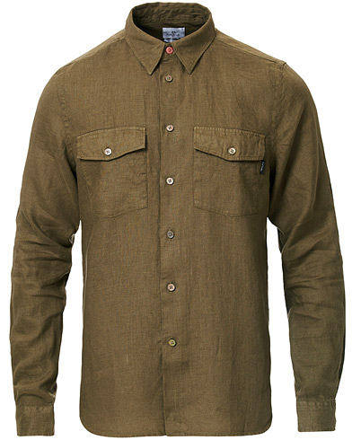  Tailored Fit Pocket Linen Shirt Olive