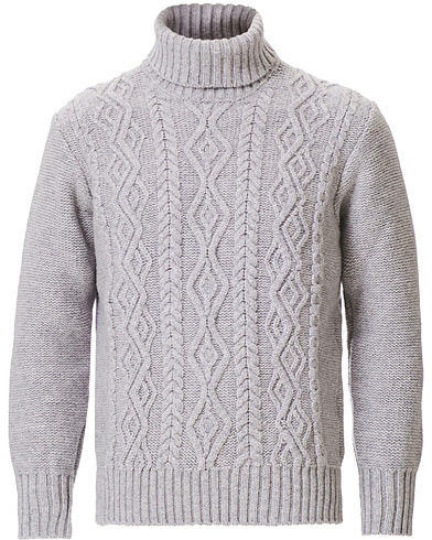 Classic Aran Wool Turtleneck Light Grey