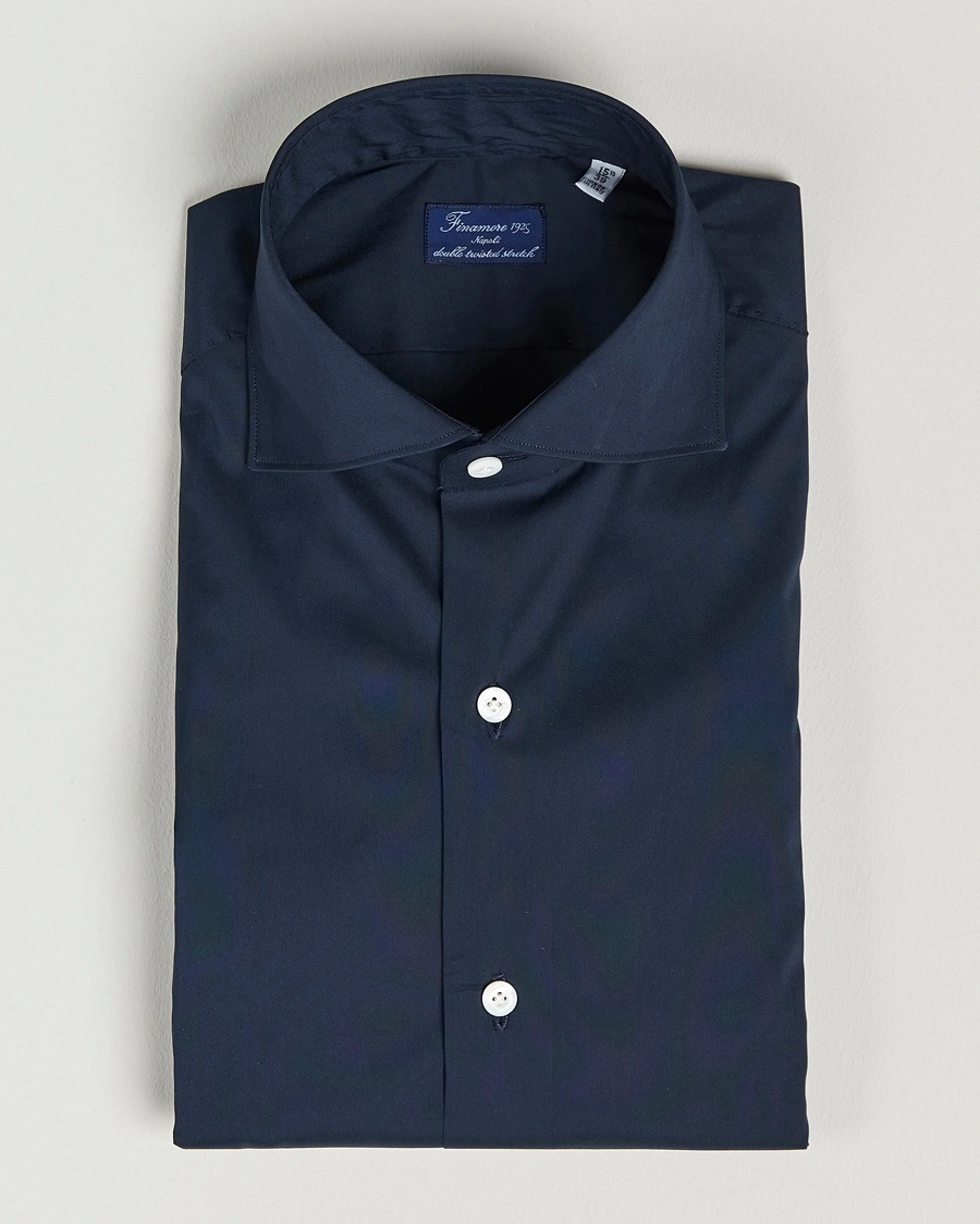 Finamore Napoli Milano Slim Fit Stretch Shirt Navy – Sininen