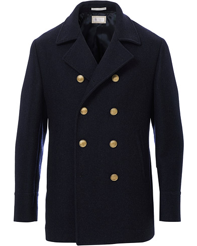 Brunello Cucinelli Double Breasted Wool Coat Navy