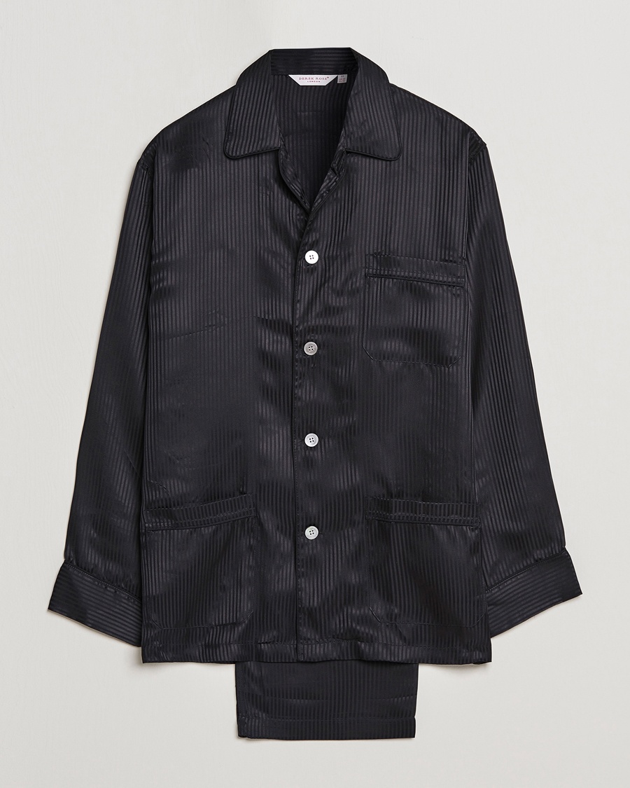 Derek Rose Striped Silk Pyjama Set Black – Musta