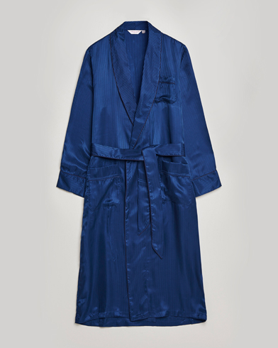 Mies |  | Derek Rose | Pure Silk Striped Dressing Gown Navy