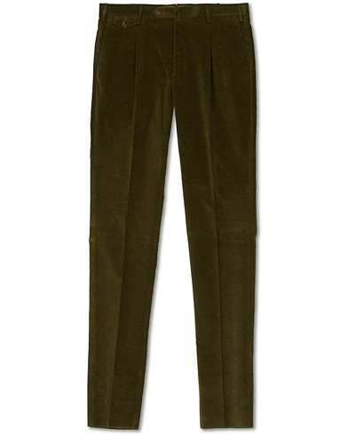 Mies |  | PT01 | Gentleman Fit Pleated Corduroy Trousers Army Green