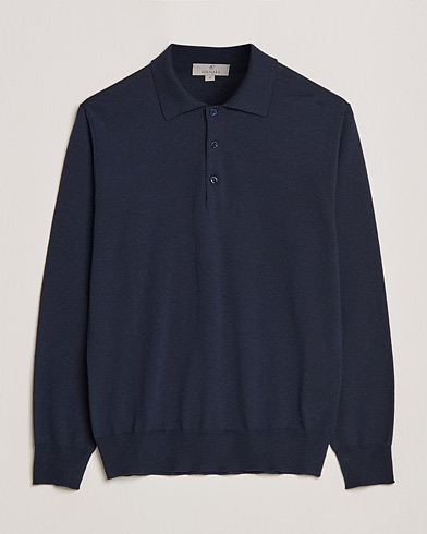 Mies | Quiet Luxury | Canali | Merino Wool Knitted Polo Navy