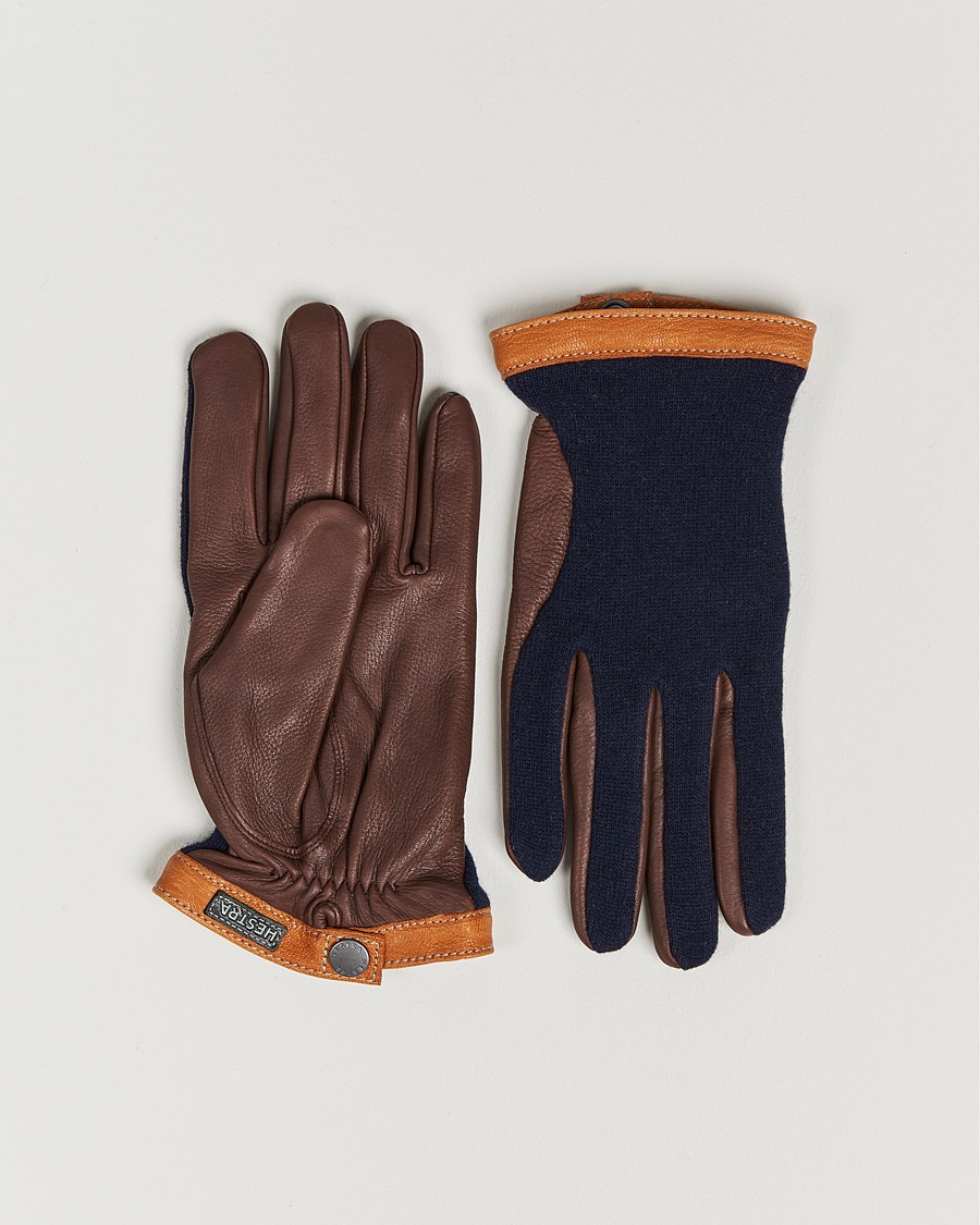 Hestra Deerskin Wool Tricot Glove Blue/Brown – Ruskea