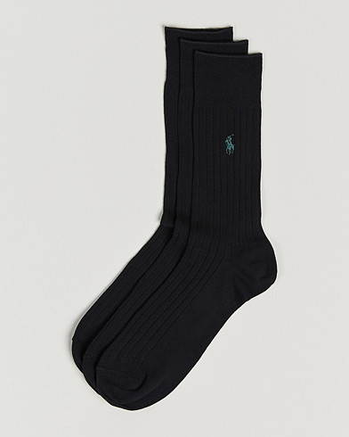 Mies | Alusvaatteet | Polo Ralph Lauren | 3-Pack Egyptian Cotton Ribbed Socks Black