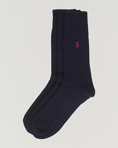 Mies | Preppy AuthenticGAMMAL | Polo Ralph Lauren | 3-Pack Egyptian Cotton Ribbed Socks Navy