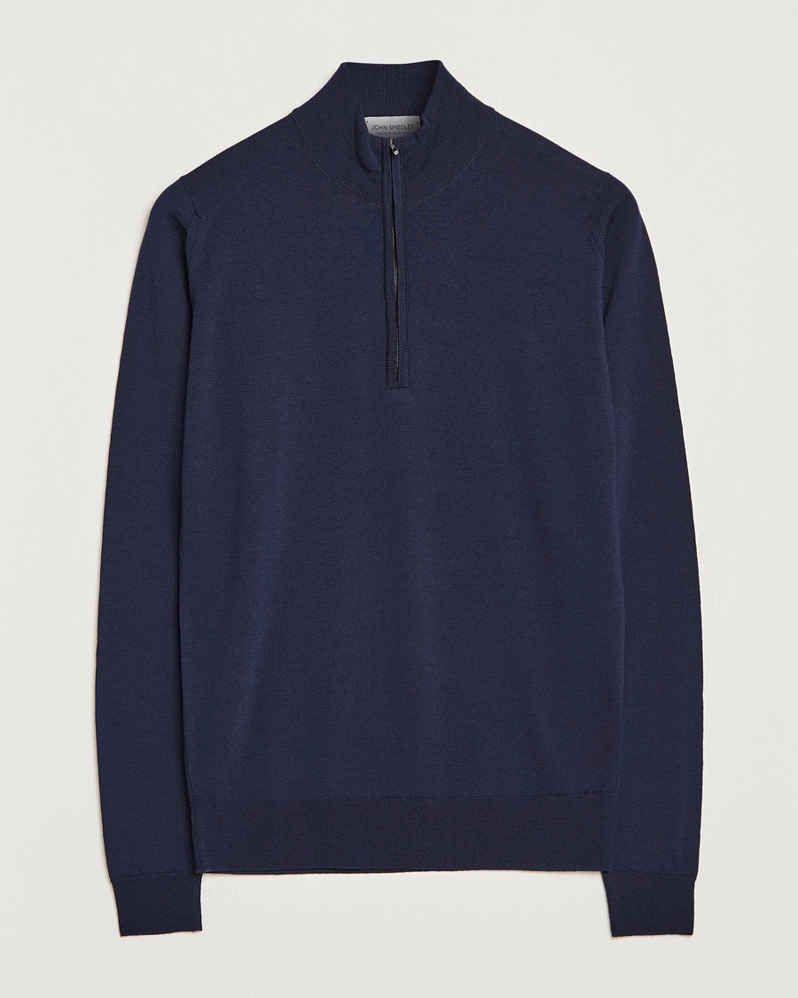 John Smedley Barrow Extra Fine Merino Half Zip Midnight – Sininen