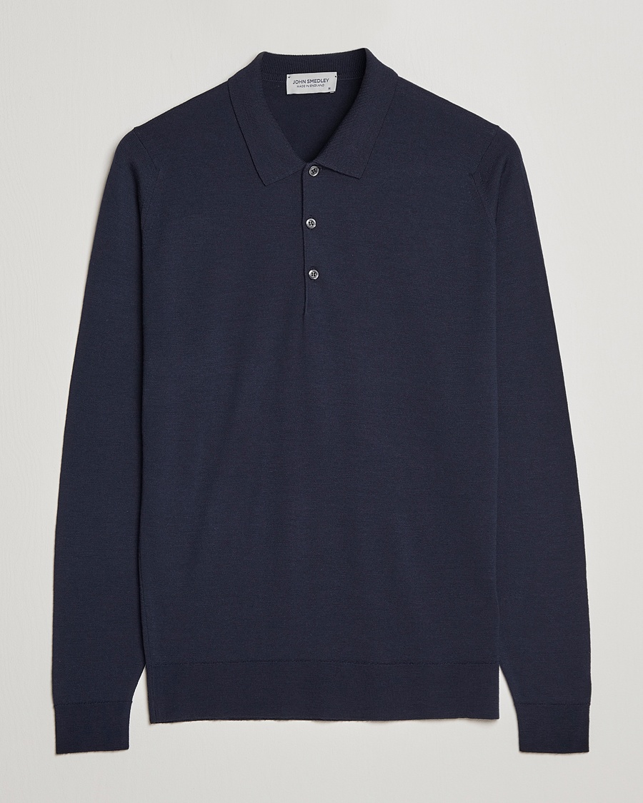 John Smedley Belper Extra Fine Merino Polo Pullover Midnight – Sininen