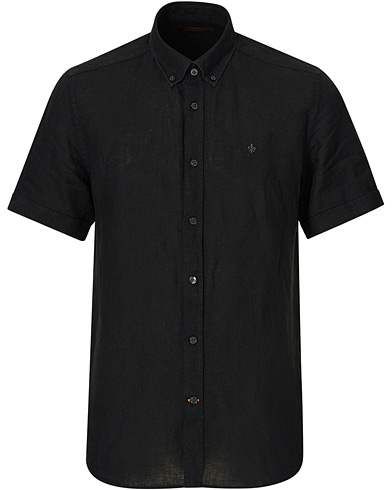 Miehet | Vakosamettipaidat | Morris | Douglas Linen Short Sleeve Shirt Black