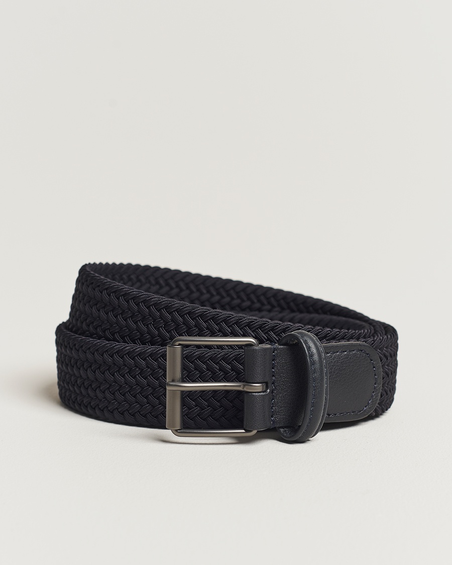 Anderson's Elastic Woven 3 cm Belt Navy – Sininen