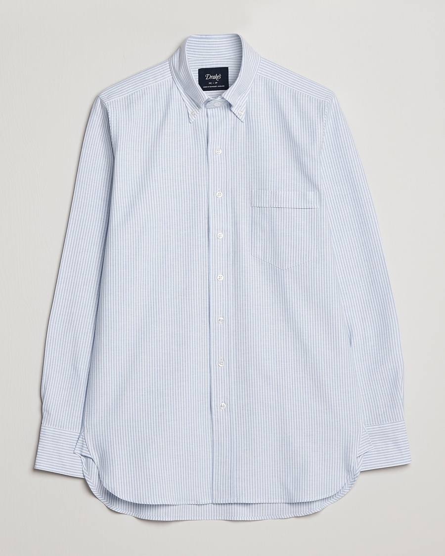 Drake's Striped Button Down Oxford Shirt Blue – Sininen