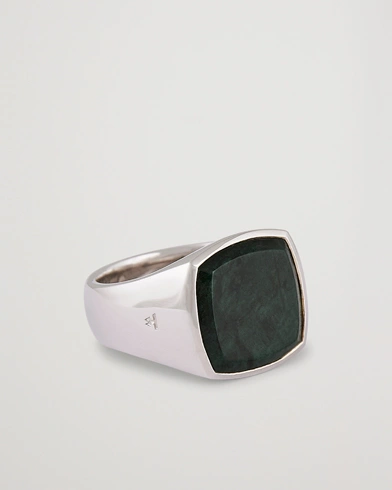 Mies | Korut | Tom Wood | Cushion Green Marble Ring Silver
