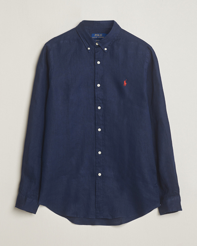 Mies | Preppy AuthenticGAMMAL | Polo Ralph Lauren | Slim Fit Linen Button Down Shirt Newport Navy