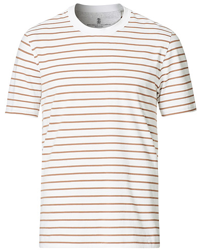 Brunello Cucinelli Breton Stripe Short Sleeve T-Shirt White/Brown