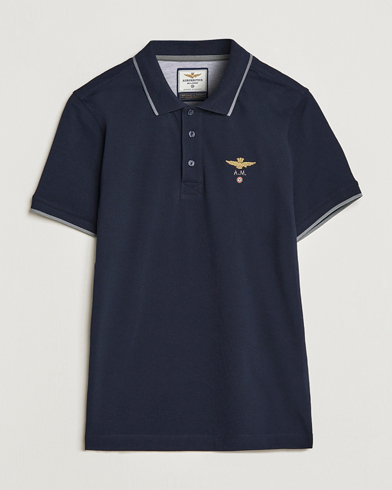 Mies | Lyhythihaiset pikeepaidat | Aeronautica Militare | Garment Dyed Cotton Polo Blue Black