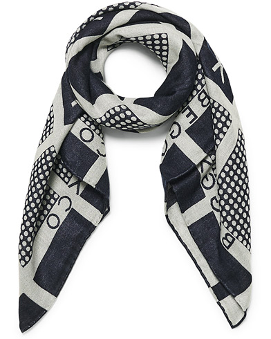 Begg & Co Signature Square Cashmere/Silk Scarf White Navy osoitteesta CareO