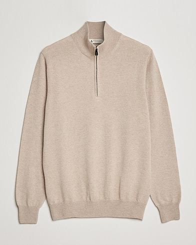 Mies | Kashmirneuleet | Piacenza Cashmere | Cashmere Half Zip Sweater Beige