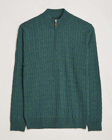 Mies | Vain Care of Carlilta | Stenströms | Merino Wool Cable Half Zip Green Mouliné