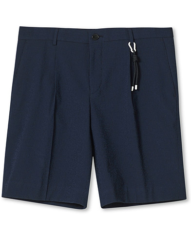 Chino-shortsit |  Pepe Pleated Seersucker Shorts Dark Blue