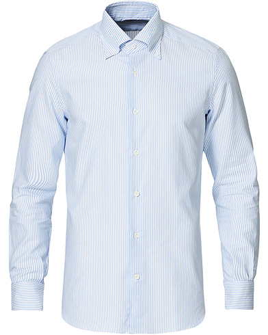 Mies | Oxford-paidat | Mazzarelli | Soft Button Down Stripe Oxford Shirt Light Blue