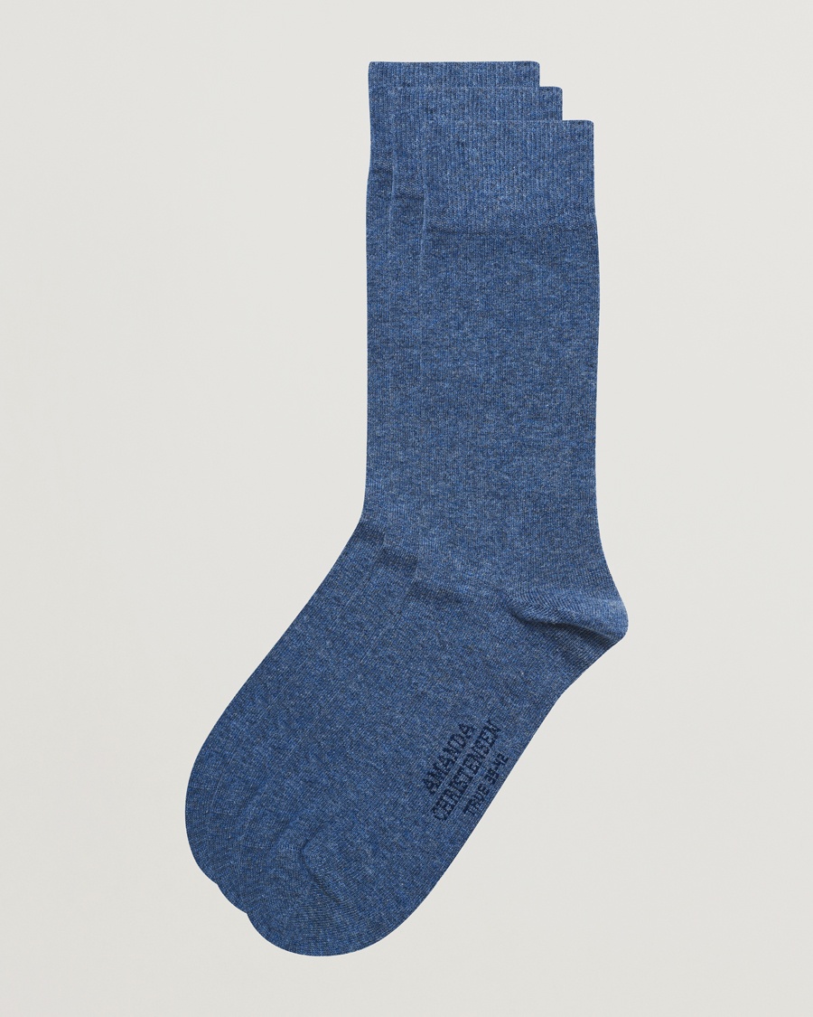 Amanda Christensen 3-Pack True Cotton Socks Denim Blue – Sininen