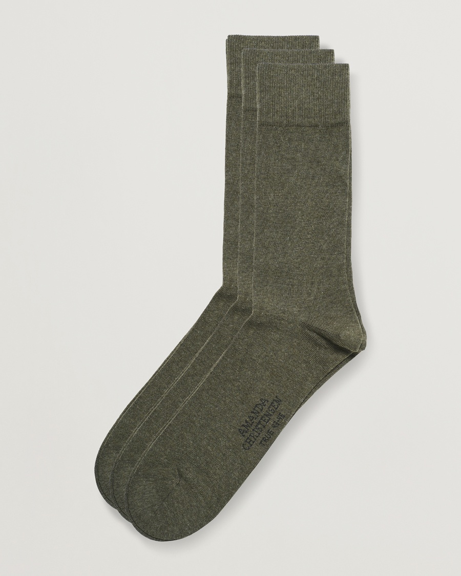 Amanda Christensen 3-Pack True Cotton Socks Olive Melange – Vihreä