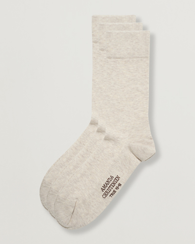 Mies | Varrelliset sukat | Amanda Christensen | 3-Pack True Cotton Socks Sand Melange